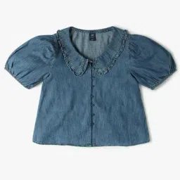 GAP Girls Blue Cotton Solid Top-image-87
