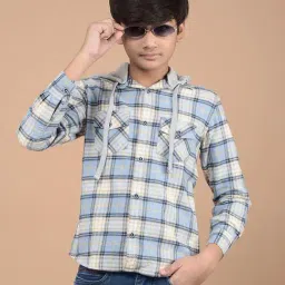 Crimsoune Club Boys Blue Cotton Checks Full Sleeves Shirt-picture-11
