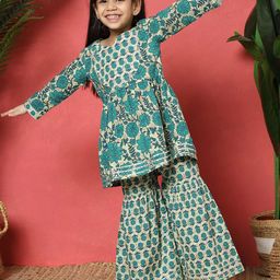 Readiprint Fashions Girls Floral Printed Empire Gotta Patti Pure Cotton Kurta with Sharara-picture-9