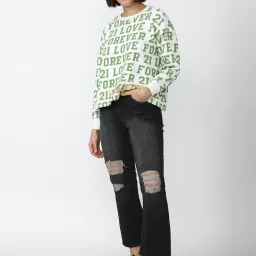 Forever 21 White & Green Graphic Print Sweatshirt image 4