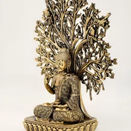 Exotic India Gold-Toned Lord Buddha Brass Idol Showpiece image 2
