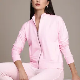 bebe Women Baby Pink Brand Logo Embroidered Front-Open Sweatshirt-picture-32