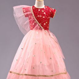 Babyhug Sleeveless Choli & Lehenga with Dupatta - Peach Maroon-image-97