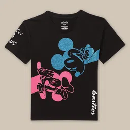 Kidsville Mickey & Friends Featuring Half Sleeves Minnie Mouse Printed Glitter Embellished Tee -  Black-picture-16