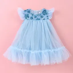 Mark & Mia Frill SleevesParty Frock Style Onesie with Floral Sequin Detailing - Light Blue-picture-27