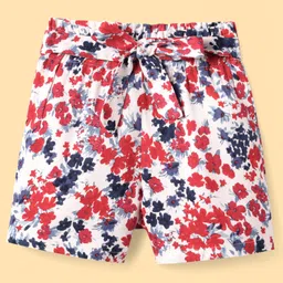 CrayonFlakes Rayon Floral Printed Belted Shorts - Off White-picture-11