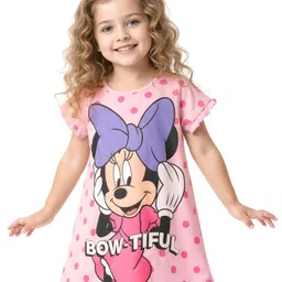 Babyhug Disney Single Jersey Knit Half Sleeves Nighty with Minnie Mouse Graphics - Pink-picture-10