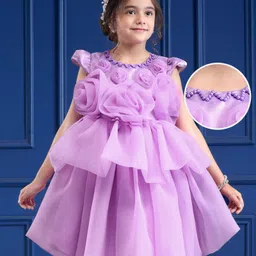 Mark & Mia Woven Cap Sleeves Party Dress with Floral Pearls & Beads Applique - Lilac-picture-22