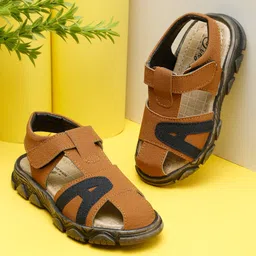Tiny Bugs A Alphabet Patch Embroidered Sandals With Velcro Closure - Tan-picture-16