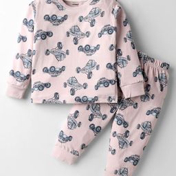 CUCUMBER Sinker Knit Full Sleeves Co-Ord Night Suit with Vehicle Print - Dusty Rose-picture-36