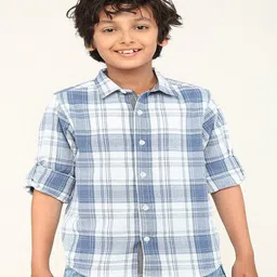 Bonkids 100% Cotton Woven Full Sleeves Checked Shirt - Blue-picture-18
