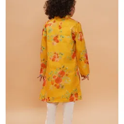 Piccolo Organza Full Sleeves Floral Printed Kurta Pyjama Set - Yellow image 3