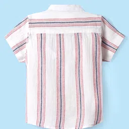 Babyhug Cotton Knit Half Sleeves Mandarin Collar Striped Shirt - White image 2