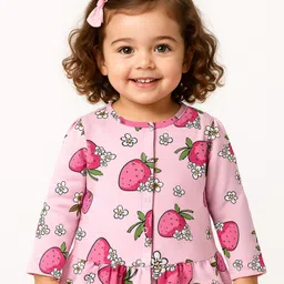 Babyoye 100% Cotton Knit Eco Jiva Finish Full Sleeves Front Open Jhablas with Fruit Print Pack of 2 - Pink & Yellow image 2