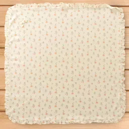 CUCUMBER Cotton Knit Towel With Frill Detailing & Floral Print L 81 x B 81 cm - Off White image 2