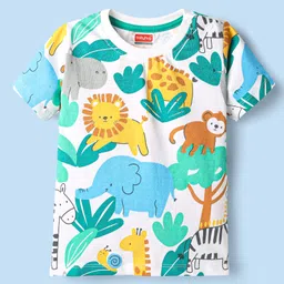 Babyhug Single Jersey Knit Half Sleeves T-Shirt & Shorts Set with Jungle Theme Print - Mint image 2