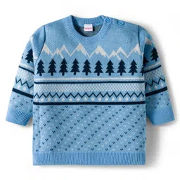 Babyhug Knit Full Sleeves Pullover Sweater Set With Tree Design - Navy Blue image 2