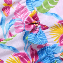 Babyhug Single Jersey Knit Sleeveless Jumpsuit With Floral & Butterfly Print - White image 3