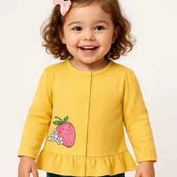 Babyoye 100% Cotton Knit Eco Jiva Finish Full Sleeves Front Open Jhablas with Fruit Print Pack of 2 - Pink & Yellow image 3