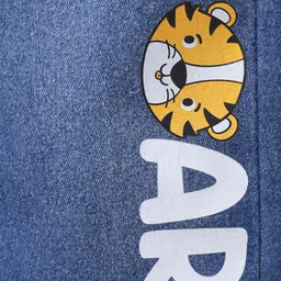 Babyhug Full Length Washed Denim Jeans With Stretch & Roar Print - Blue image 3