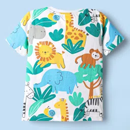 Babyhug Single Jersey Knit Half Sleeves T-Shirt & Shorts Set with Jungle Theme Print - Mint image 3