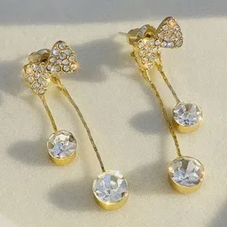 TheVineGirl Women Studded Bow Shiny Tassels Drop Earring image 2