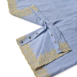 Mi Arcus 100% Cotton Sleeveless Striped And Design Embroidered Jumpsuit - Light Blue image 5