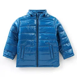 Babyhug Full Sleeves Solid Colour Padded Jacket with Detachable Hood - Blue image 5