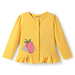 Babyoye 100% Cotton Knit Eco Jiva Finish Full Sleeves Front Open Jhablas with Fruit Print Pack of 2 - Pink & Yellow image 5