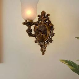 FOS LIGHTING Antique Cast Aluminium Traditional Uplight Wall Sconce with Frosted Crackle Glass-picture-30