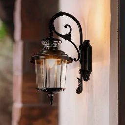 FOS LIGHTING Black Victorian Outdoor Wall Sconce with Scrolling Arm & Beveled Glass-picture-29