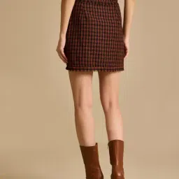 Kazo Brown Self Design Tweed Skirt image 2