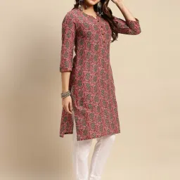 Rangita Pink & Green Cotton Printed Straight Kurta - Pack Of 2 image 2