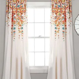 Urban Space Orange & White Polyester 7 Ft. Door Curtain With Stainless Steel Rings - Set of 2 image 1