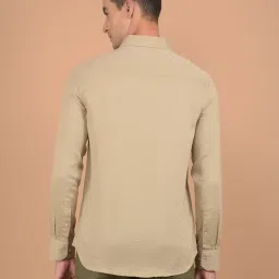 Crimsoune Club Beige Cotton Slim fit Self Shirts image 2