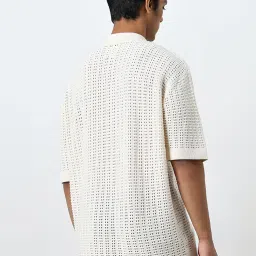 nuon men Nuon by Westside Off-White Knit-Textured Relaxed-Fit Cotton Shirt image 2