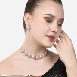 Zaveri Pearls Rose Gold Dazzling cubic Zirconia Necklace & Earring Set-ZPFK15307-picture-23
