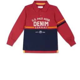 U.S. Polo Assn. Kids Dark Red & Blue Color Block Full Sleeves Polo T-Shirt-image-71