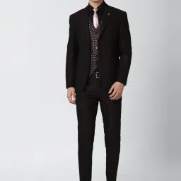 Van Heusen Brown Slim Fit Self Pattern Three Piece Suit image 1
