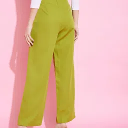 KASSUALLY Lime Green Regular Fit Mid Rise Trousers image 2