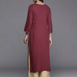 Indo Era Maroon Embroidered Straight Kurta image 2
