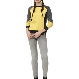 Campus Sutra Yellow & Grey Textured Sweatshirt image 4