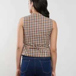 Fablestreet Brown Cotton Checks Waist Coat image 2