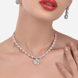 Zaveri Pearls Rose Gold Dazzling Cubic Zirconia Necklace & Earring Set-ZPFK15244-picture-27