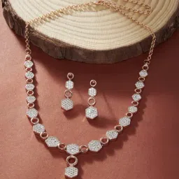 Zaveri Pearls Rose Gold Dazzling Cubic Zirconia Necklace & Earring Set-ZPFK15251-picture-11