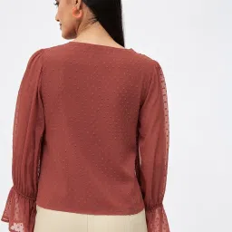 Kibo Brown Chiffon Self Tops image 2