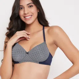 Clovia Blue & White Non Wired Padded T Shirt Bra image 1