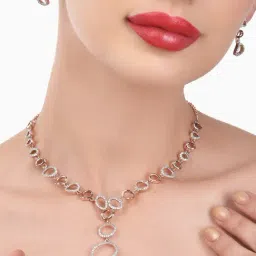 Zaveri Pearls Rose Gold Dazzling Cubic Zirconia Necklace & Earring Set-ZPFK15249-picture-18