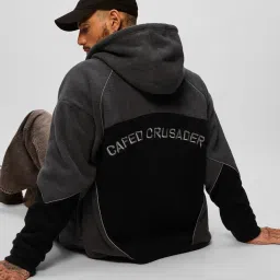 The Souled Store Black & Grey Loose Fit Embroidered Hooded Sweatshirt image 2