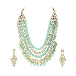 Peora Beads Kundan Layered Mint Necklace & Dangle Earrings Set image 2